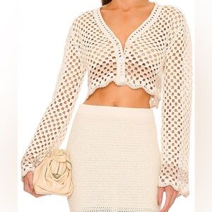 *NWT* LPA Lanita Crochet Micro Cardigan in Ivory & Nude